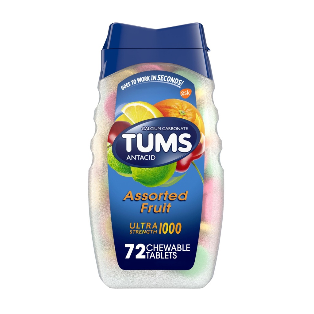TUMS Ultra Power Antacid Tablets עבור צ 'כיפוף לבבורן הקלה ו Acid Indigestion הקלה, פירות Assorted - 72 Count Count