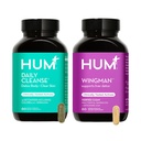 HUM Full Skin and Liver Health Supplement from Nutrition, Wingman ו-Daily Cleanse A Green Detox & Milk Thistle for Skin Care Support and Liver Health, 2 Pack Bundle, 60 קפסולות טבעוניות