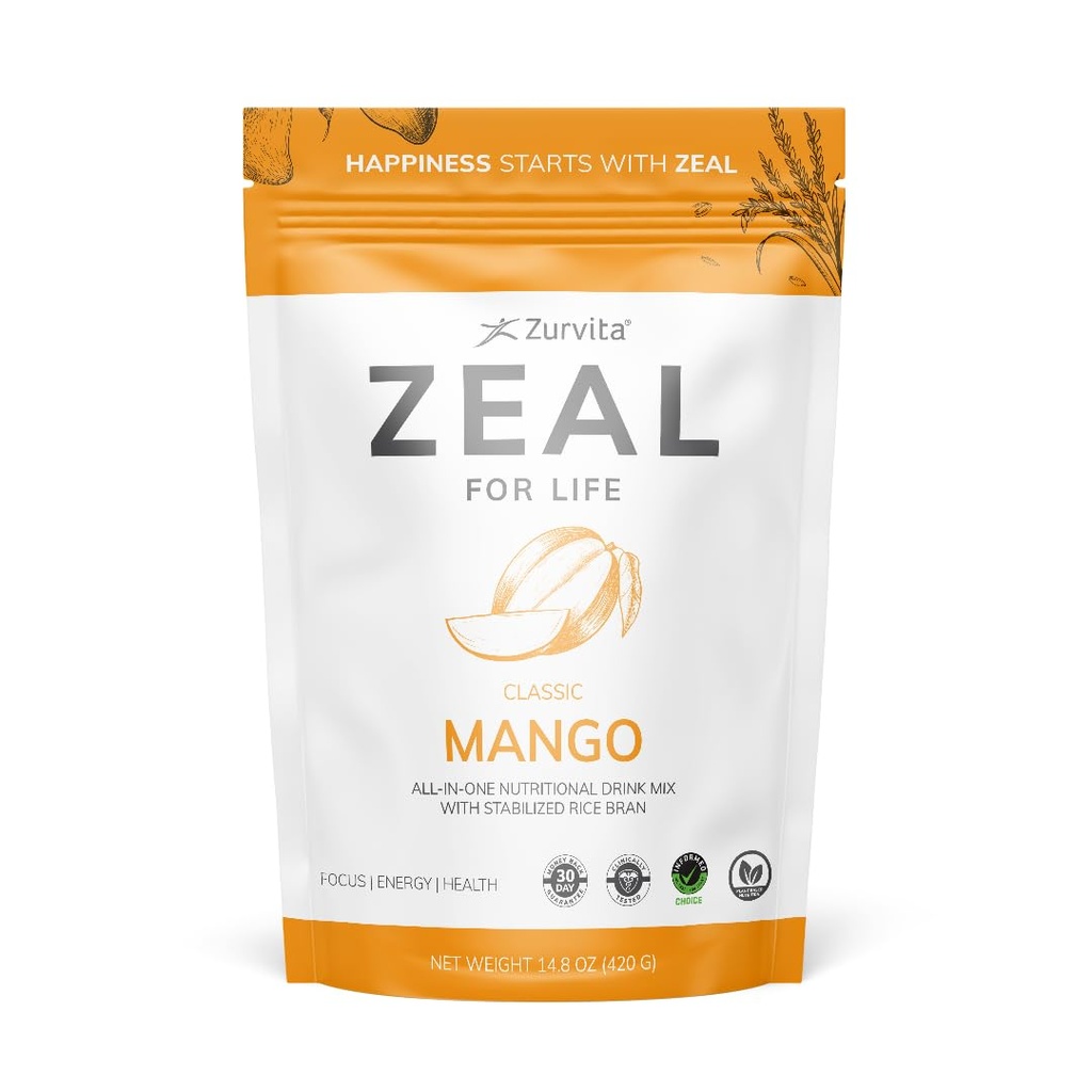 Zovita Zeal for Life Wellness Drink - מנגו פלמור - Gluten-Free, טבעוני, עם ביוטין, ויטמינים B12, C, D, E, Iron, Magnesium - 30 משרתים (420 גרם)