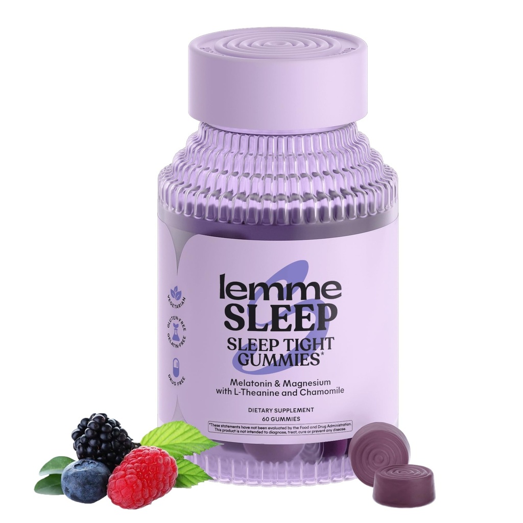 Lemme Sleep Gummies עם 5 מ"ג מלטונין, Elderberry, Magnesium, L-theanine, Chamomile and Lavender, Drug-Free Nighttime Sleep Aid, Gluten Free, Gelatin Free, Non GMO, Brad Flavored (60 Count)
