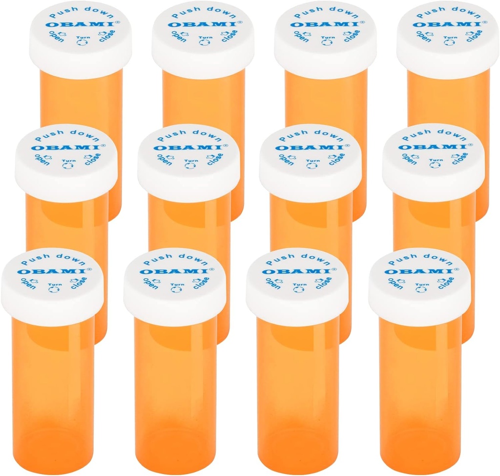 גלולות תרופות פלסטיות עם ילדים עמידים ל Caps - Push Down and Turn - Prescription Vial, Medicine Container, Pill Cases Dispenser מארגנת (12pcs, 6 Dram)