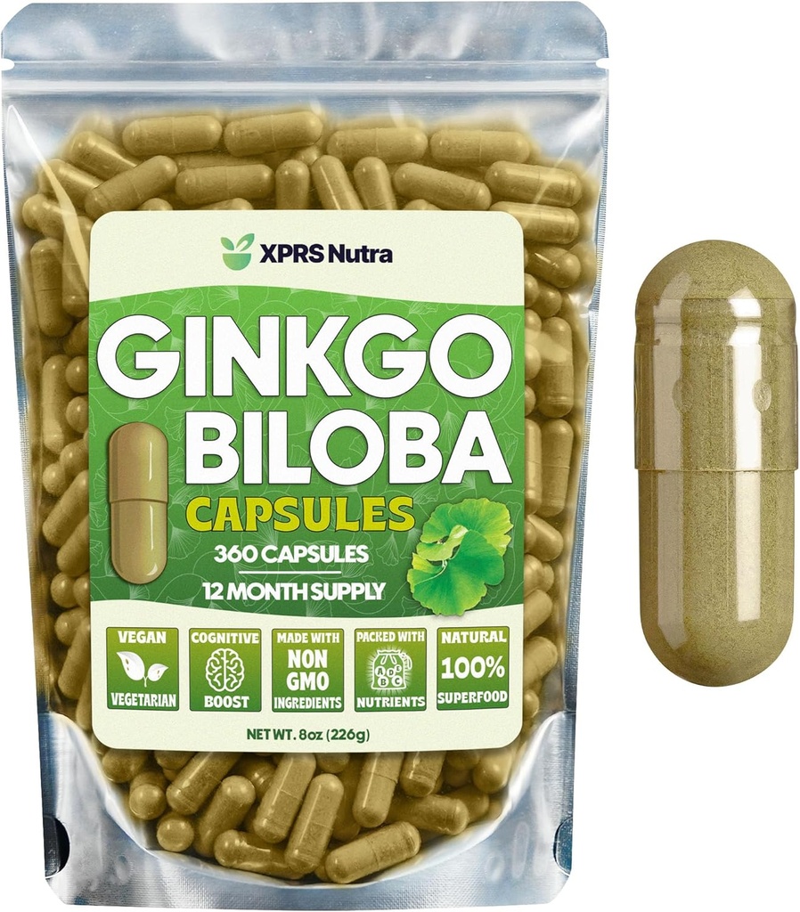 XPRS Nutra Genekgo Biloba קפסולות - Gingko Biloba Encapsulated תוספים עבור Cognition - ג'ינקוב Biloba - Immunity Boosting גינקו בילובה - 360 Count Count