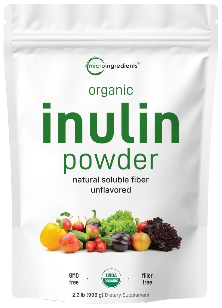 Micro Ingredients אורגני Inulin FOS סיבים אבקה, 2.2 lb | Quick Water-Soluble Prebiotic for Intestinal &Colle Health | Natural סיבים עבור Smoothies & Drinks