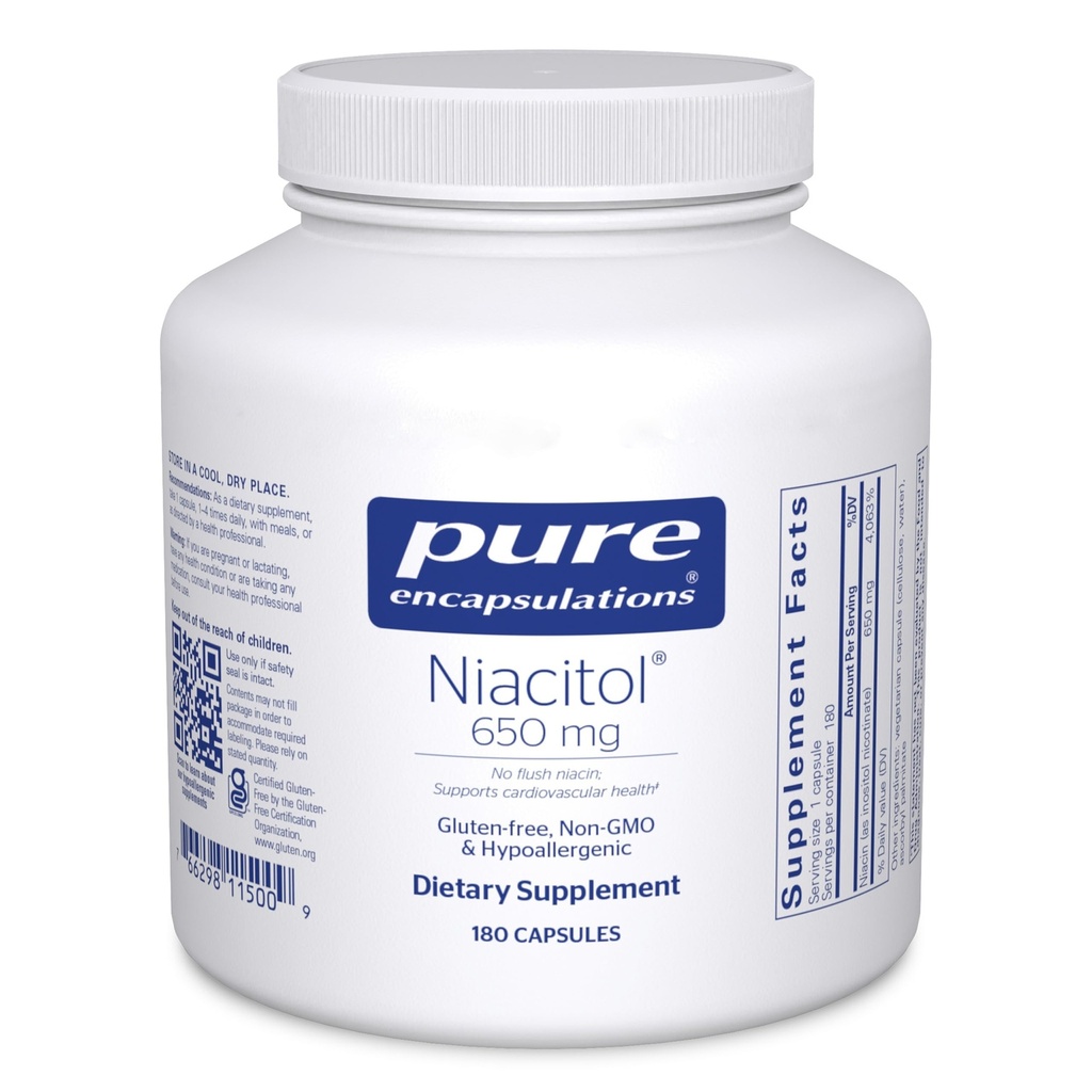 Encapsulations Niacitol 650 מ"ג | Hypoallergenic No-Flush Niacin כדי לתמוך עיכול, הורמון סינתזה, ו- Tissue Formation | 180 קפסולות