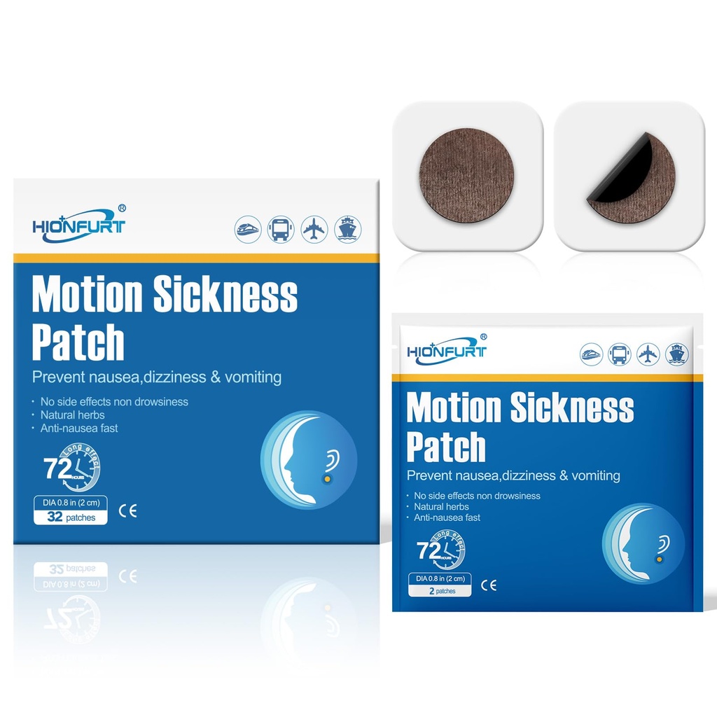 32ct Motion Sickness Patches - Sea Sickches for Cruise, Car, Airplane ו- Other Travel - Non-Drowsy, Pro, Lasts 72 שעות