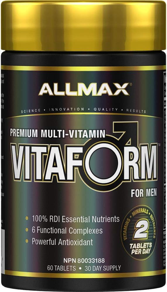 AllMAX VITAFORM - 60 טבליות - Premium Multivitamin for Men - שישה תרכובות פונקציונליות + ויטמין C, D3 & Zinc - 30 משרתות