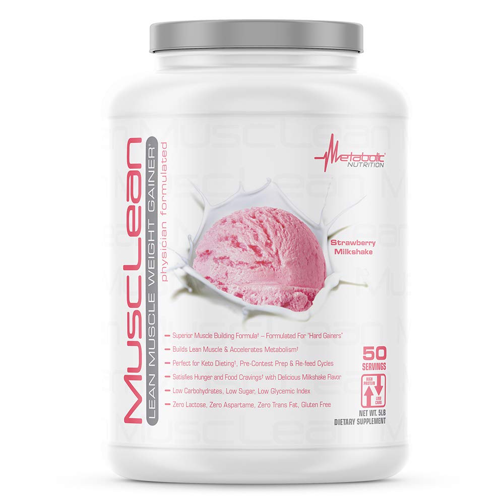 תזונה מטבולית - שרירן - Milkshake, Whey High חלבון החלפת Meal, תחזוקה, פחמימות נמוכות, דיאטת קיטו, Enzymes, Strawberry, 5 פאונד (50 ser)