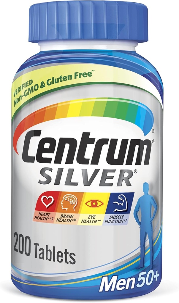 סגסוגת Silver Multivitamin עבור גברים 50 פלוס, Multivitamin / Multimineral תוספת עם ויטמין D3, ויטמין B ו Zinc, Gluten Free, non-GMO Ingredients - ספירה 200