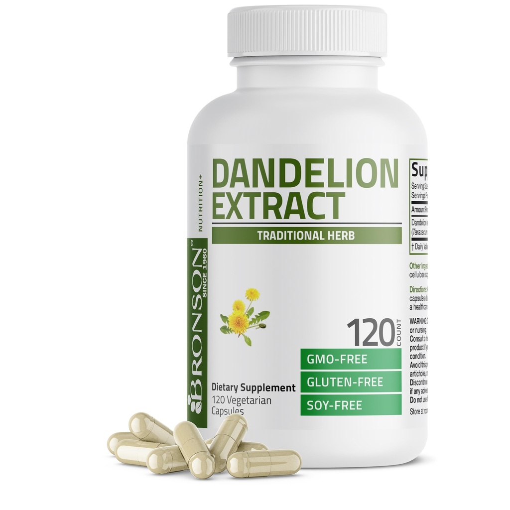 Bronson Dandelion Root High Potency Supplement, תומך בסך הכל בריאות טובה ו- Well-Being, מסורתי Diuretic Herb - non-GMO, 120 קפסולות צמחוניות