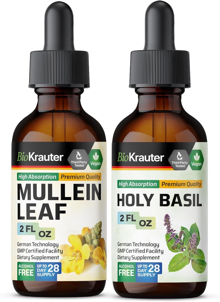 BIO KRAUTER Mullein Tincture 2 Fl. Oz. & Holyזיל Tincture 2 Fl. Oz.