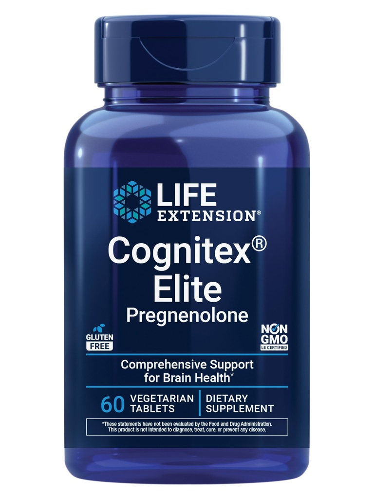Life Extension Cognitex® Elite Pregnenolone, sage, Blueberry, ashwagandha, phosphatidylserine, Advanced Formula, Attention, Focus, Memory, Gluten-Free, non-GMO, Vegetarian, 60 טבליות