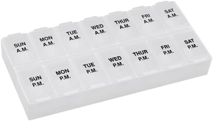 תזכור N'Time Weekly (7-Day) AM/PM גלולות מארגנת, ויטמין ורפואה Box, השוואתיות גדולות, 2 פעמים ביום, Clear Lids