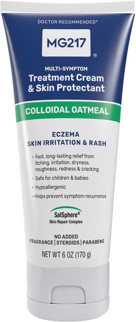 MG217 קרם גוף אקזמה עם 2% קולואידאל Oatmeal, Soothing הקלה עבור יבש, Itchy, ו- Irritated Skin, Cruelty, Steroid ו-Free Moisturizer, 6 oz Tube Tube tube