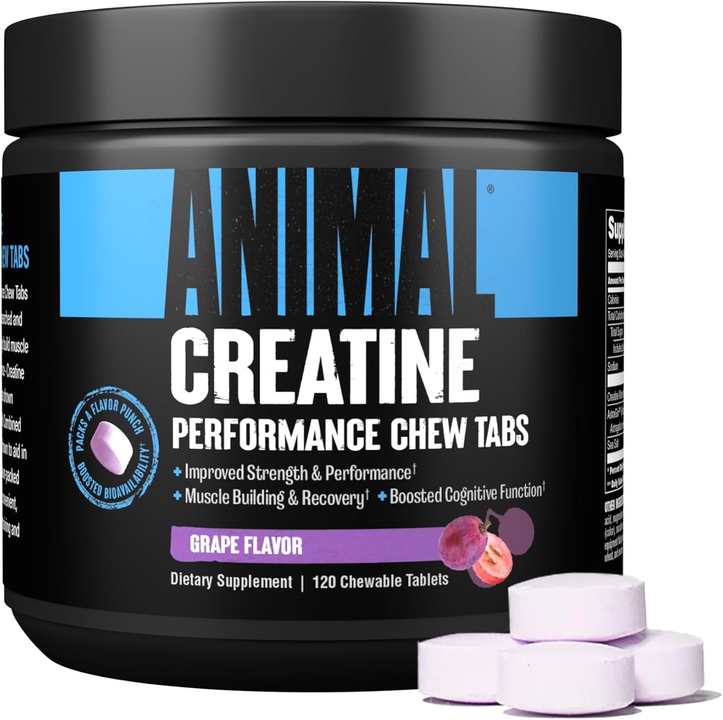 Animal אומגה 3 & 6 תוספת עם טבליות Creatine Chews משופרת עם AstraGin 30 יום Pack