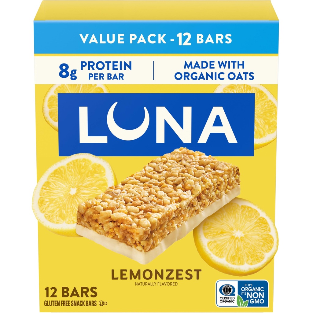 LUNA Bar - LemonZest Flavor - Gluten Free חטיף Bars - non-GMO - חלבונים Bars - Made with Organic Oats - ערכת ערך (12 Pack)
