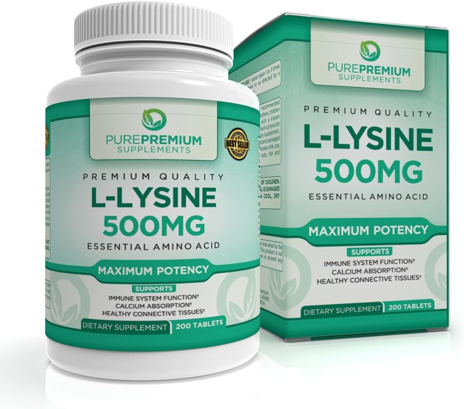 PurePremium L-Lysine 500 מ"ג תוסף - Essential Amino Acid עם כוח מקסימלי - תוספת תמיכה החיסון - Pure Lysine 500 מ"ג עבור קיצור מהיר - 7 חודשים אספקה - 200 Tablet