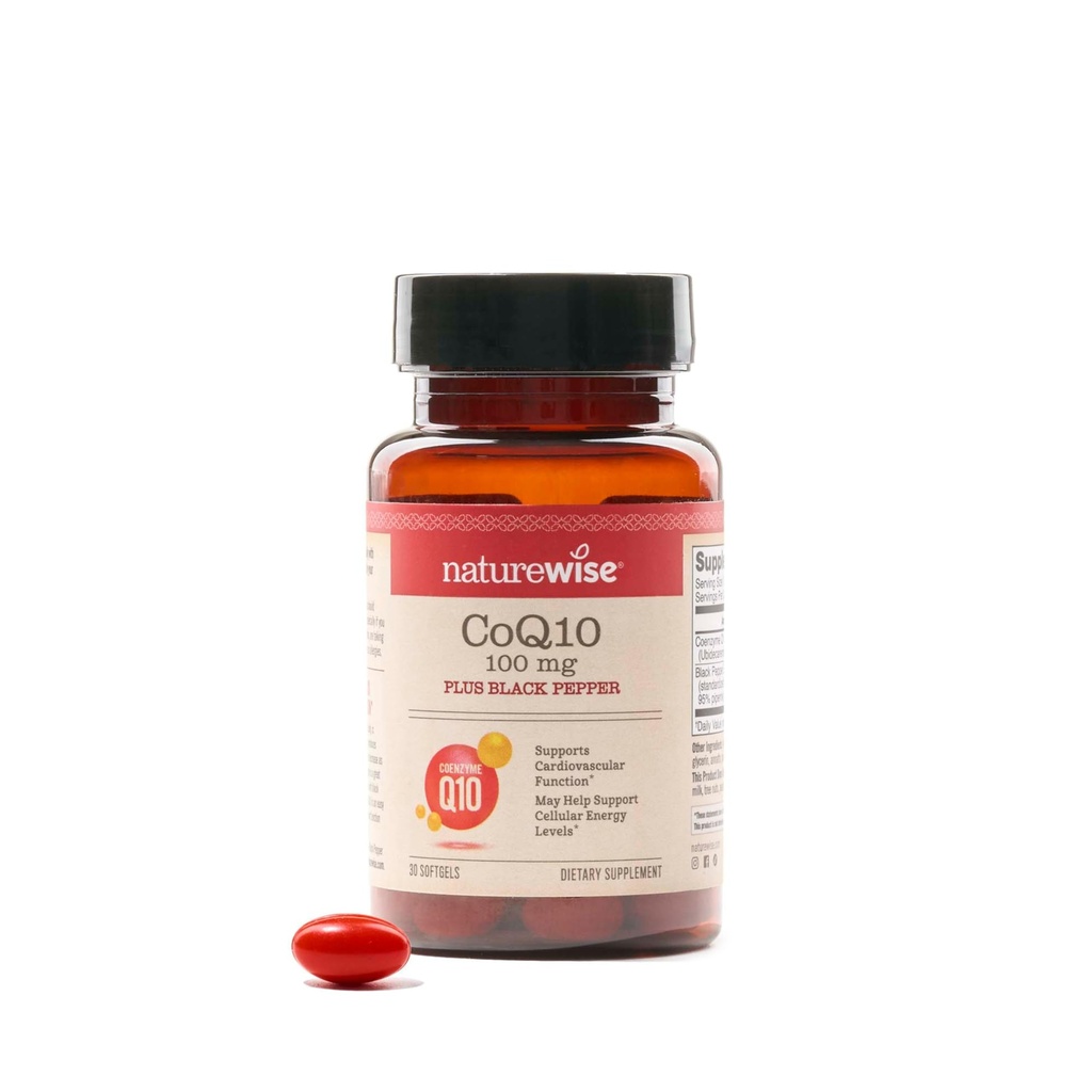 NatureWise CoQ10 100mg + Black Pepper Softgels - High Absorption Coenzyme Q10 + Black Pepper - Antioxidant for Heart Health + Cellular Energy - Vegan, Non-GMO, Gluten-Free - 30 Count[30-Day Supply]