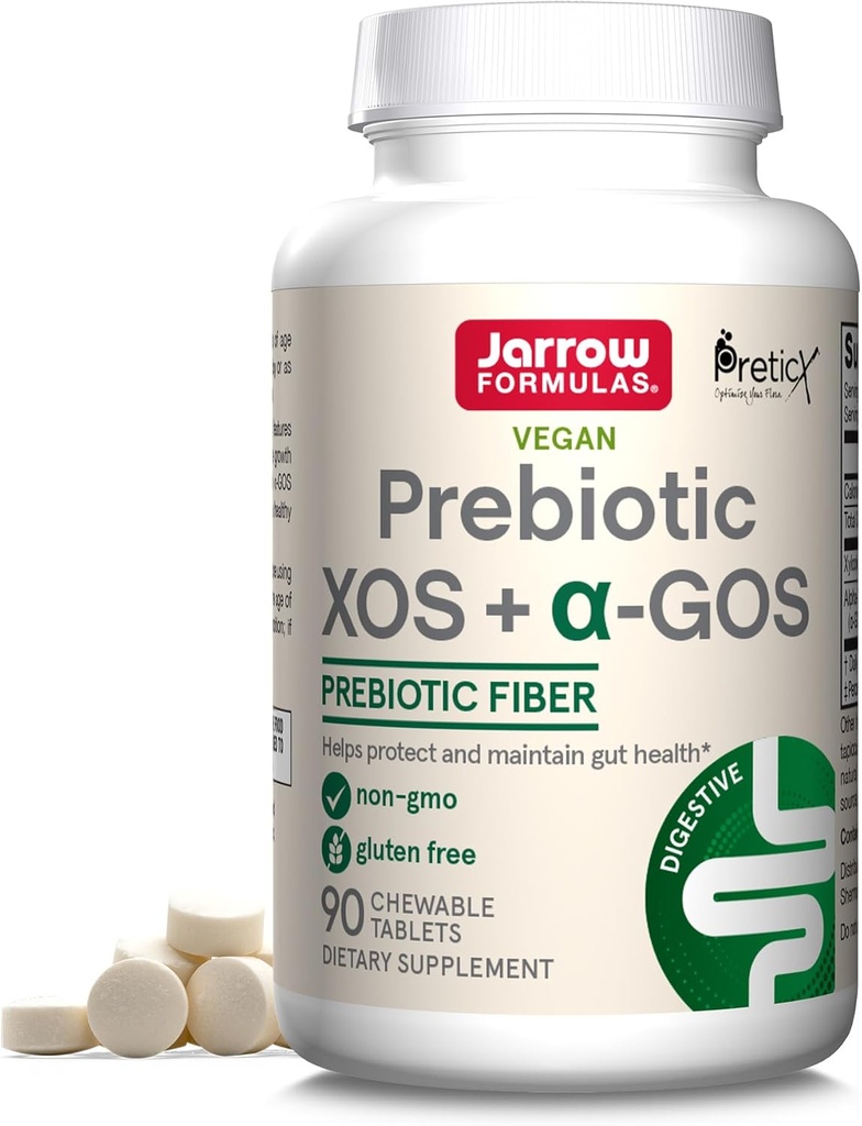 Jarrow Formulas Prebiotic XOS + GOS - תוסף מורכבות סיבים - 90 טבליות Chewable - Enriches & Nourishes Gut Microbiome - תומך צמיחה של Beneficial Bacteria - 30 משרתים