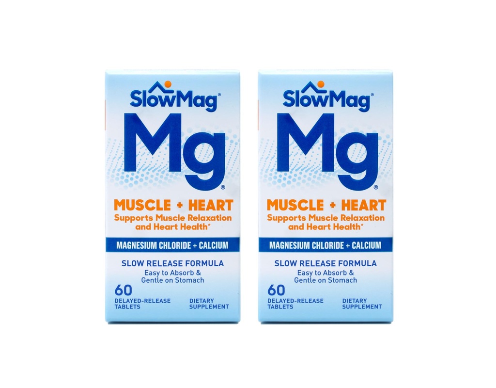 Slow Magic MG שרירים + Heart Magnesium Chloride עם טבליות Calcium 60 Count (Pack of 2)