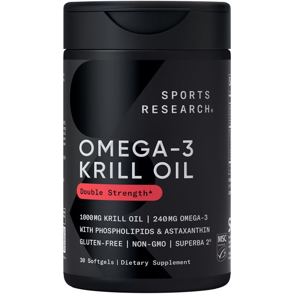 מחקר ספורט קריל שמן תוספת עם EPA & DHA אומגה 3, Phospholipids & Astaxanthin מ אנטארקטיקה קריל - עלייה הגבוהה ביותר של שמן קריל עבור גברים ונשים - 1000 מ"ג, 30 קפסולות Softgel
