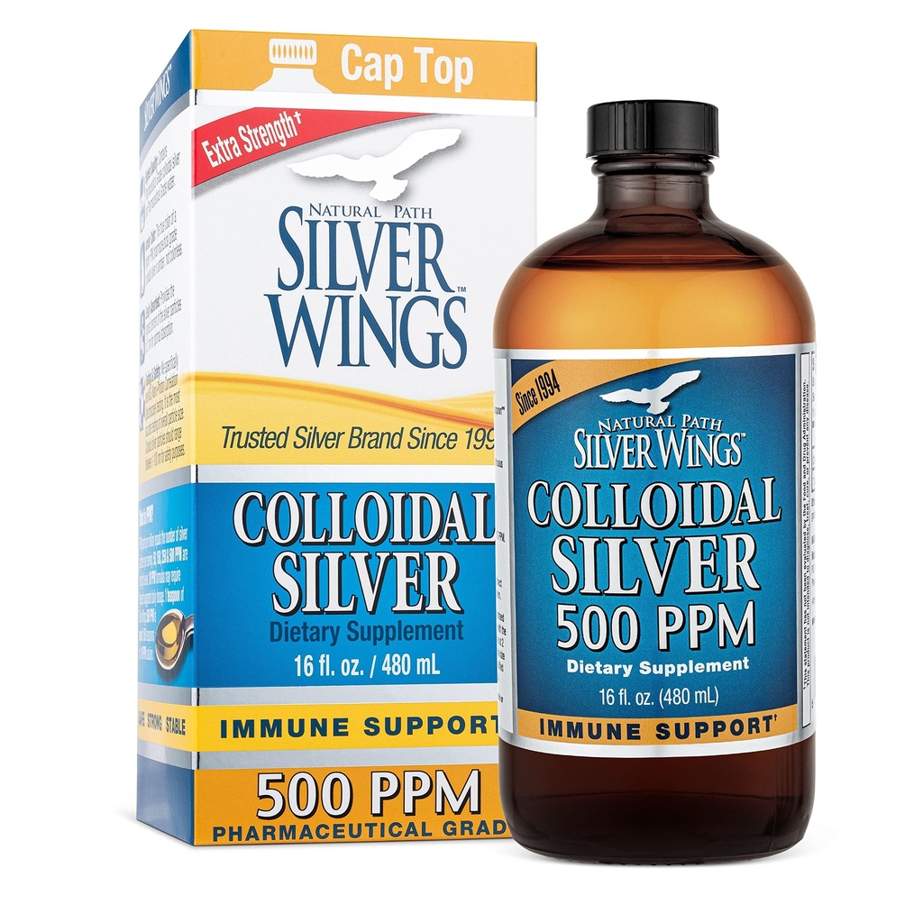 נתיב טבעי שביל Silver Wings Colloidal Silver 500ppm (2,500mcg) Immune Support Supplement 16 fl. oz.