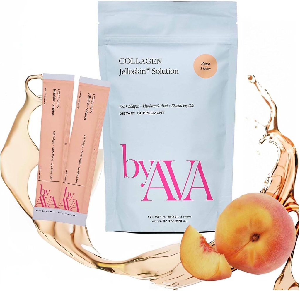 על ידיAVA Liquid Collagen Jelloskin פתרון | Marine Collagen Peptides + Hyaluronic Acid + Elastin peptides Triple Supplements - Hair Skin and Nails