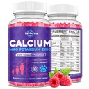 Calcium Potassium Magnesium Gummies לילדים ומבוגרים, עם hydrolyzed Collagen, Zinc, Phosphorus, Multivitamin for Sleep,עצמות העצם, תמיכה בהכחשה, סוכר חינם,Raspberry 60 מסטיקנים