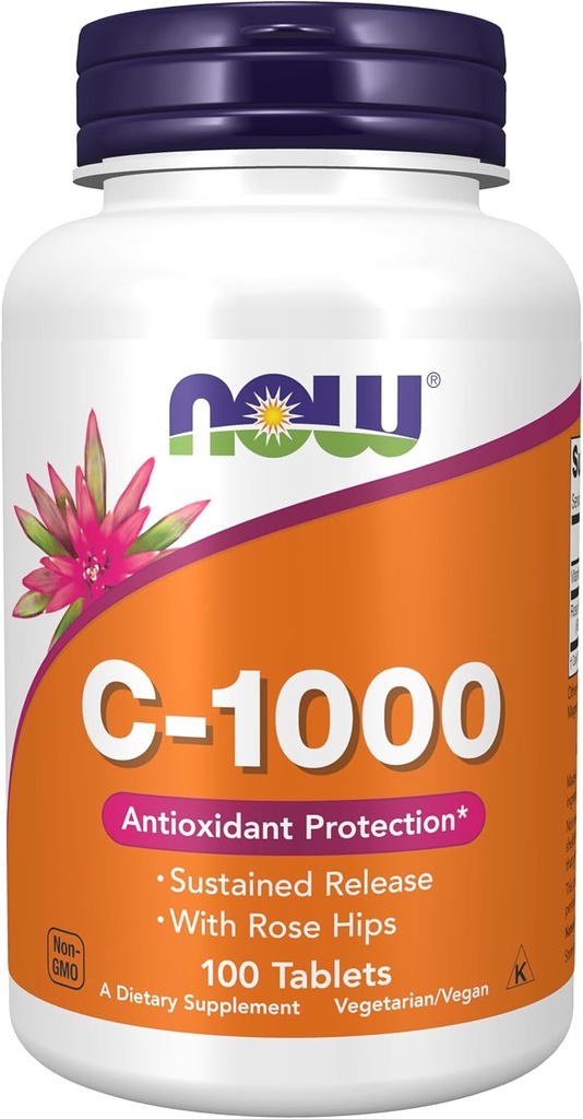 תוספי מזון עכשיו, ויטמין C-1,000 עם Rose hips, Sustained לשחרר, Antioxidant Protection *, 100 טבליות