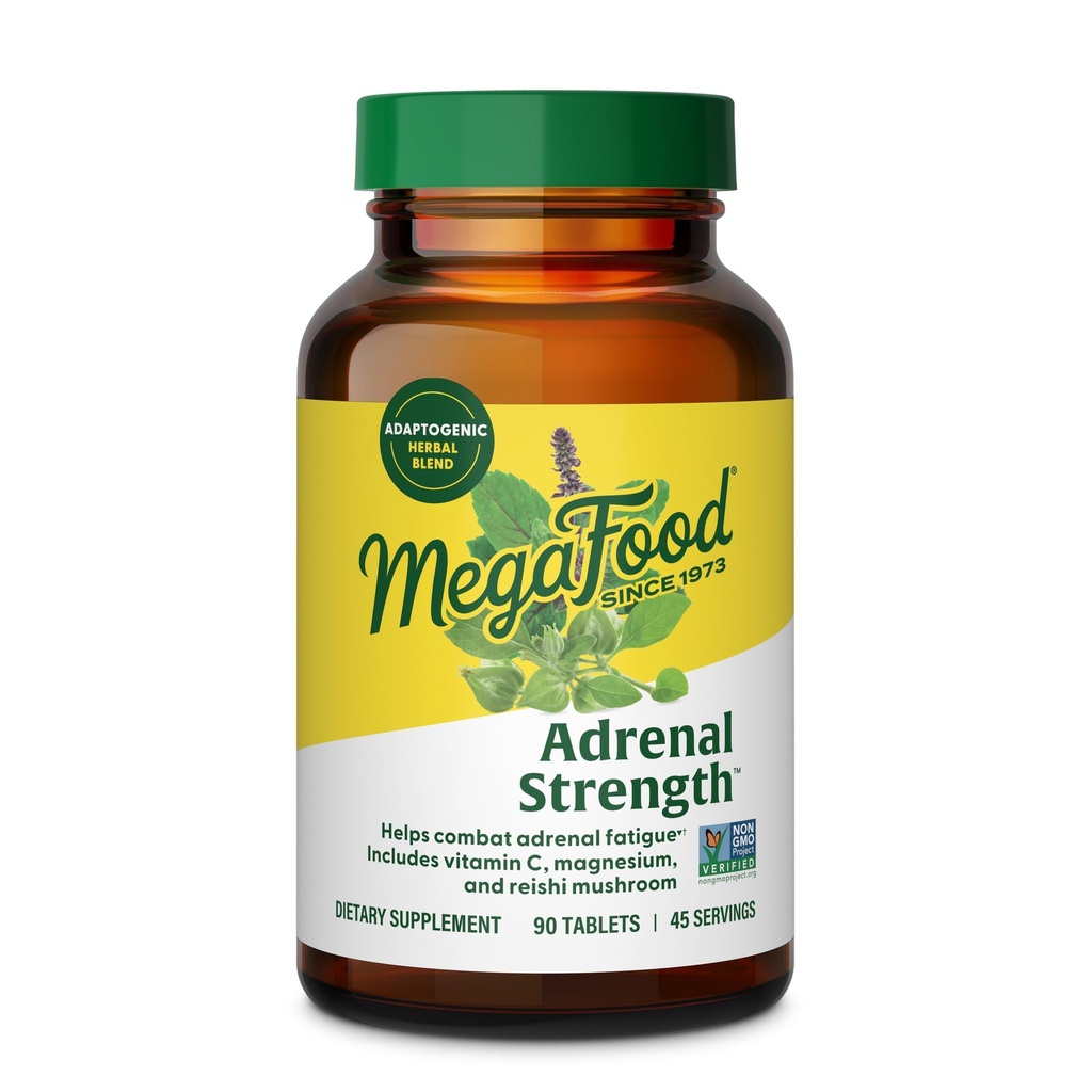 Mega Food Adrenal Strength - Adrenal Support Supplements with Ashwagandha, ויטמין C, Magnesium Glycinate, Holyזיל, Astragalus - מצמצם את רמות Cortisol - Vegetarian - 90 טבליות (45 לשרתים)
