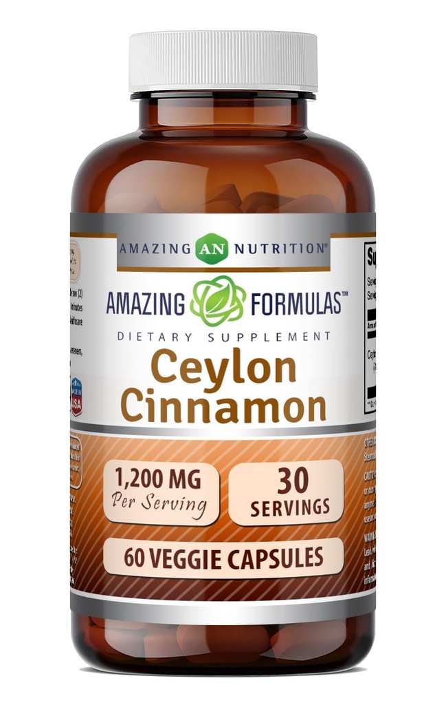 פורמולה מדהימה Ceylon Cinnamon 1200 Mg תוסף; קפסולות צמחוניות | Non-GMO | Gluten-Free | Made in USA (1 Pack | 60 Count)