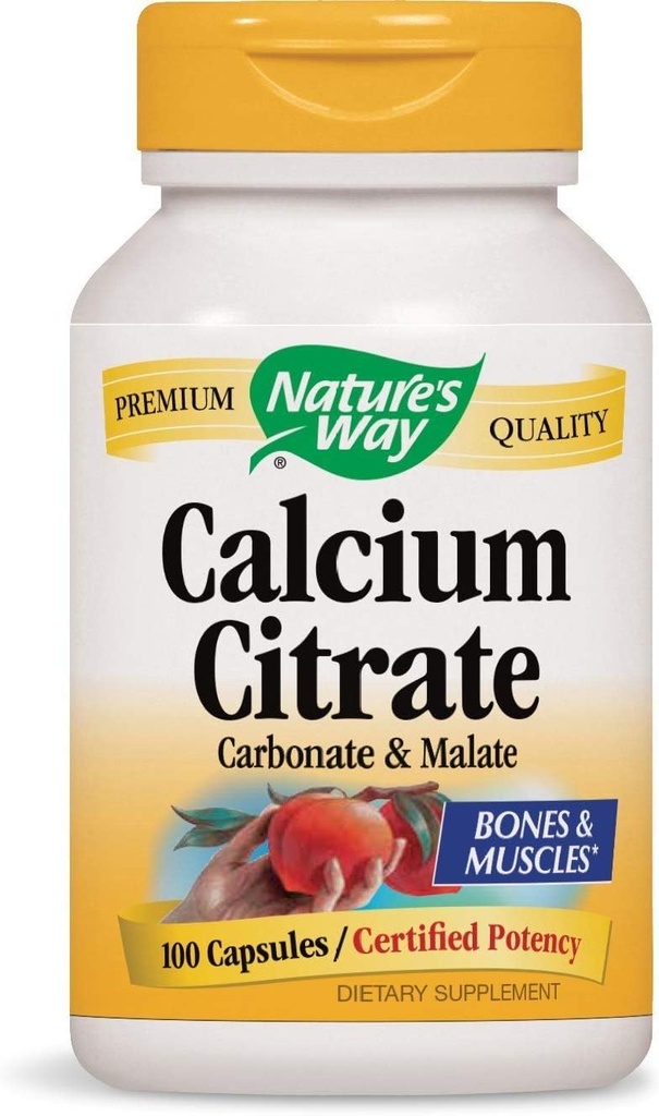 Natures Way Calcium Citrate, Carbonate and Malate, 1000 Per Serve, 100 קפסולות. חבילה של 2 בקבוקים