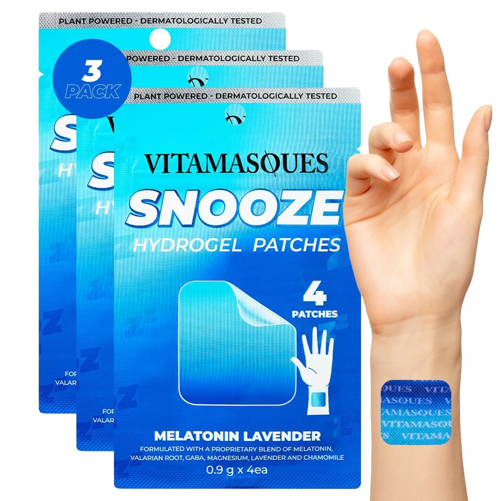 Vitamasques Sleep Patches for Adults, Snoozeme Wellness hydrogel Patch (3-Pack) - שינה עם Lavender, Melatonin, & Valan Root - Cruelty-Free, הקוריאני טיפוח עור ישן פטך