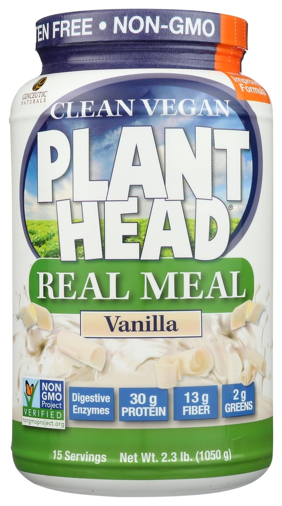 Plant Head Real Meal Organic Plant, Vanilla - טבעוני, Low Net Carbs, non Milk, Gluten Free, Lactose Free, No Sugar הוסיף, 2.3 פאונד