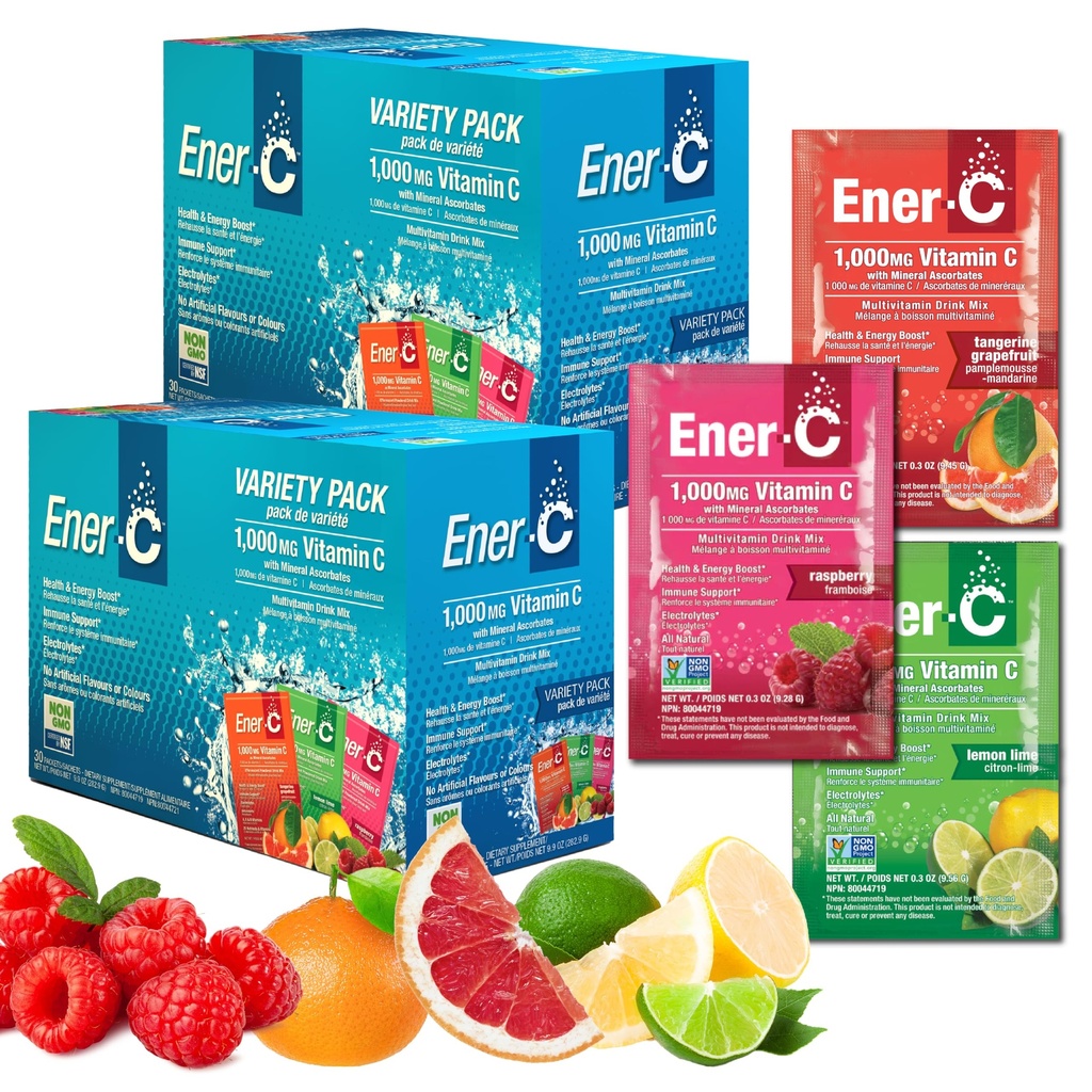 Ener-C Multivitamin Drink Mix - ויטמין Packets for Water, Electrolytes אבקת Packets, ויטמין Drink Mix, hydrotion נוזל Mix, Immune Booster for Adults, Energy - Variety Pack, 60 Count