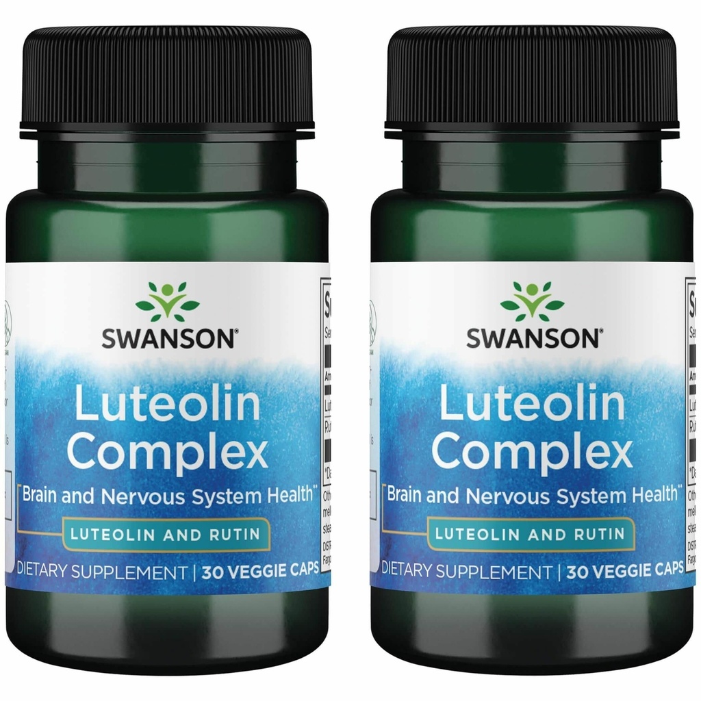 Swanson Luteolin Complex w/Rutin - Brain Support Supplementing Memory, Mood & Cognitive Health - Natural Formula כדי לעזור לשמור על מערכת העצבים - (30 Veggie קפסולות) 2 Pack