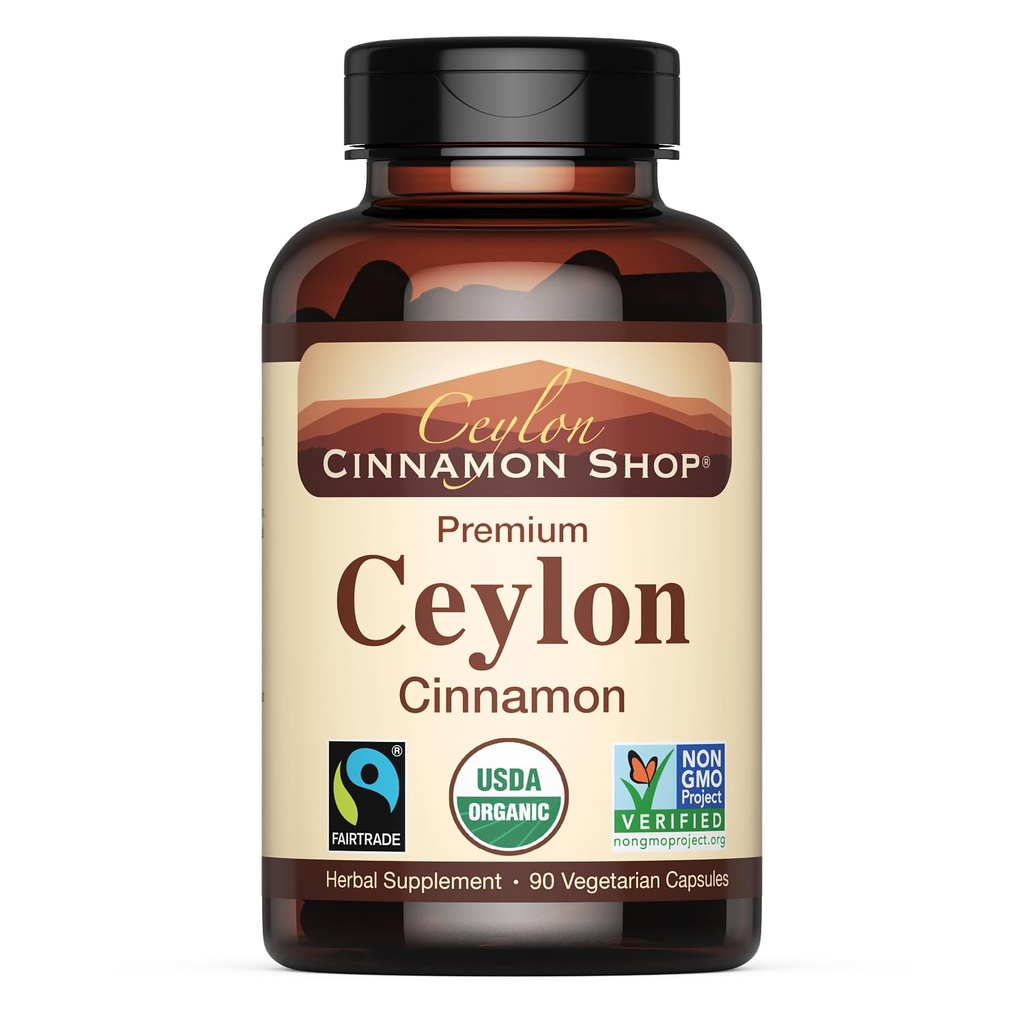 Ceylon Cinnamon Shop Organic Ceylon Cinnamon (100% מוסמך) תוסף, 90 קפסולות