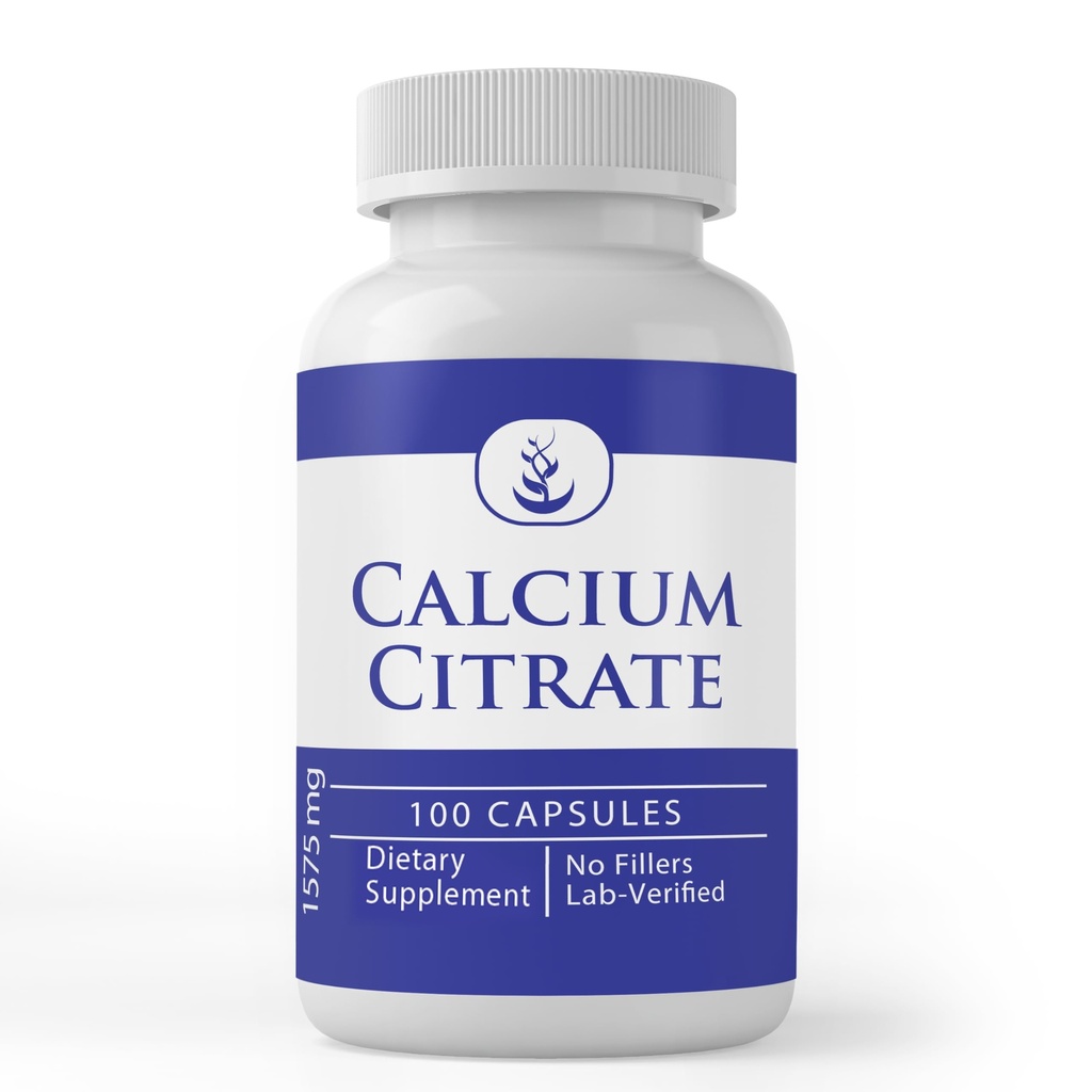 מרכיבים מקוריים טהורים Calcium Citrate (100 קפסולות), תמיד טהור, ללא תוספות או מילויים, מעבדה מאומתת