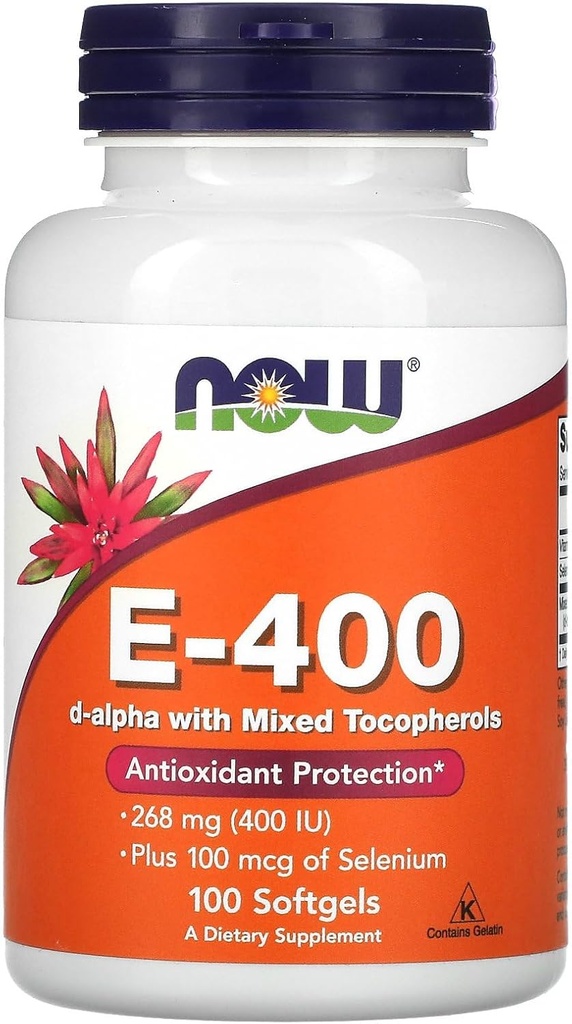 עכשיו מזונות E-400 D-Alpha עם Tocopherols מעורב, 268 מ"ג (400 IU), 100 Softgels