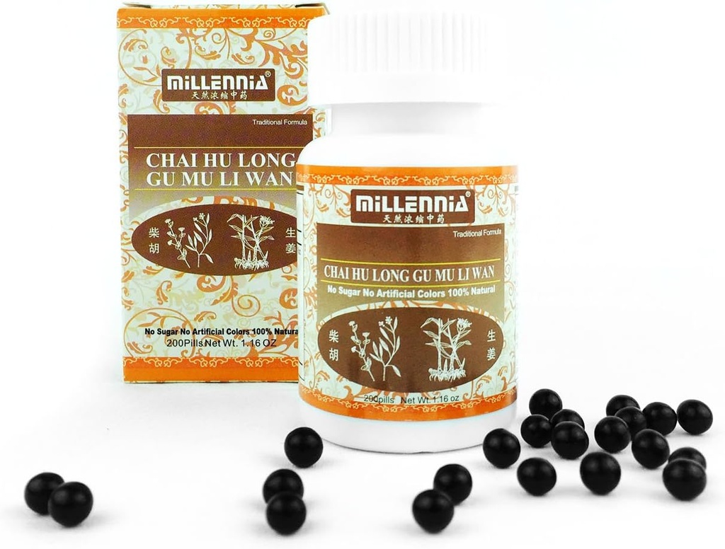 Millennia Herbal Supplement - Chai Hu Long Gu Mu Li Wan - 12 חבילות בקבוק (200 Pills/Bottle)