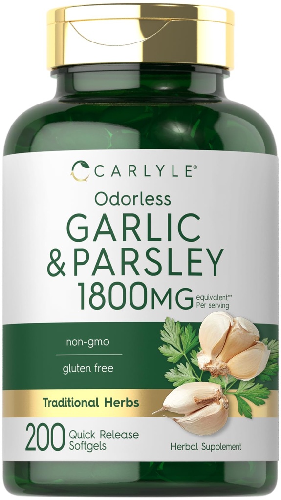 קרליל אודורless Garlic & Parsley 1800 מ"ג | 200 Softgels | Non-GMO, Gluten Free Supplement