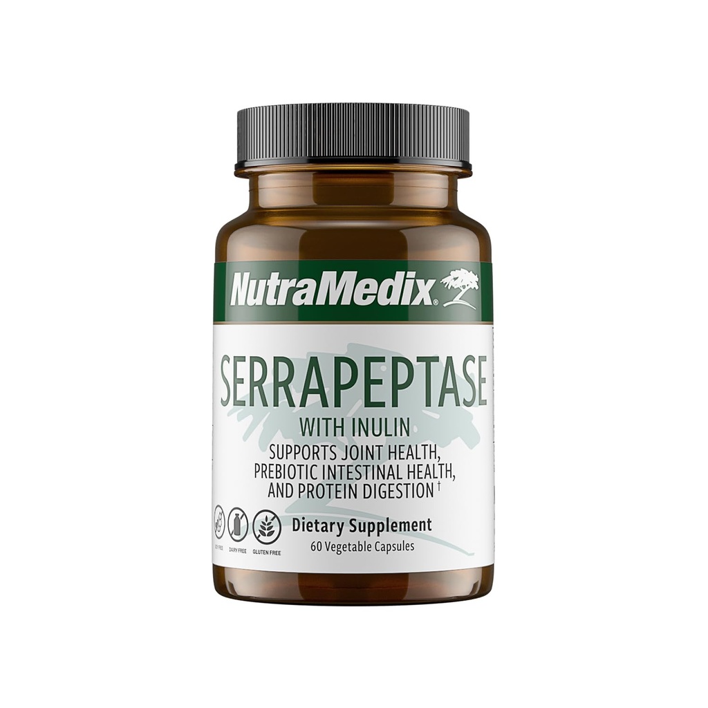 Nutramedix Serrapeptase תוסף - Proteolytic Enmes for Digestion + Inulin - Made to Support Digestive Health Support - Gluten, Soy and Milk-Free (60 קפסולות)