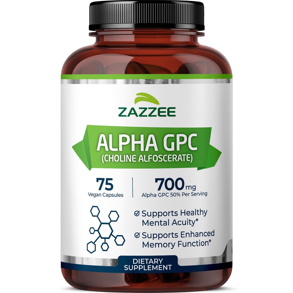 Zazzee תוספת כוח אלפא GPC Choline, 700 מ"ג לשרת, 75 קפסולות טבעוניות, 100% טהור פרמצבטיקה כיתה, 100% Vegetarian, סטנדרטי עבור Potency ו Purity, All-Natural ו- non-GMO