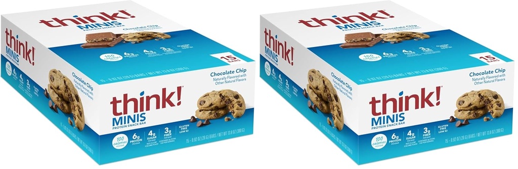 תחשוב! מיניS חלבון חטיף, Gluten Free, צ'יפ שוקולד, 15 ספירה (Pack of 2)