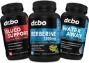 DR. BO Berberine תוסף Metabolism Support & Water Pills - 1200mg Berberine HCL תוספת לתמיכה מטאבולית בריאה - Premium HCL 600 מ"ג Per קפסולה & Water Pills Diuretics