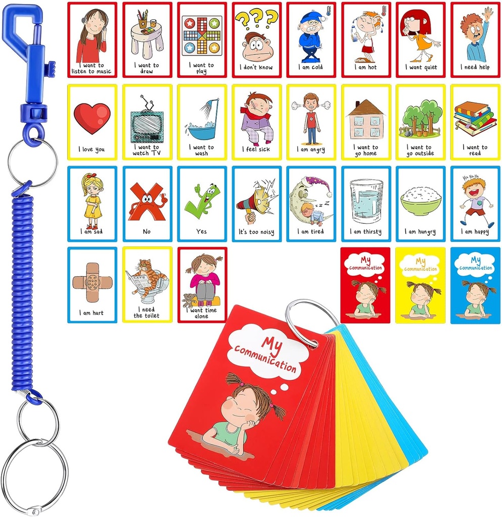 27 כרטיסי תקשורת אוטיזם חזותיים סיוע לא מילולית דיבור נדחה לרגשות Emotions Flash Cards Autism Special Needs Cue Cards Language Learning Toys for Kids Adults