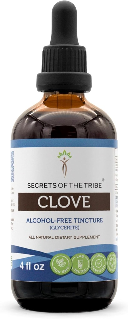 סודות של השבט Clove Tincture אלכוהול חינם לחלץ, Clove (Syzygium Aromaticum) Dried Flower Buds (4 FL OZ)