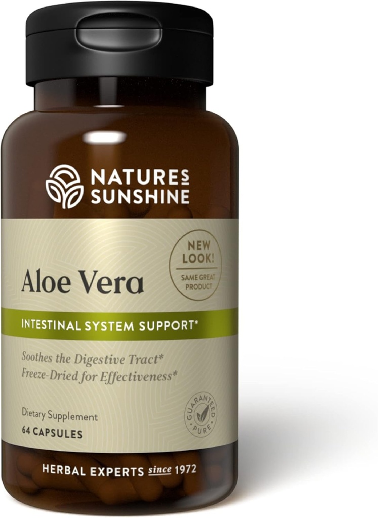 אור השמש של הטבע Aloe Vera Freeze Dried, 64 קפסולות | Soothes the Digestive Tract and Supplies Foodsents to the Intestinal Systems