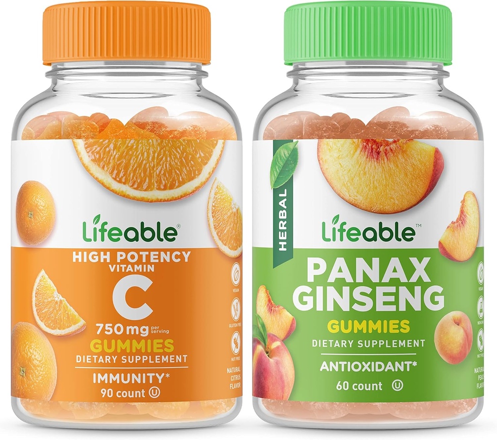 ויטמין C750 מ"ג + Panax גינזנג, חניכיים Bundle - גדול Tasting, ויטמין תוסף, Gluten Free, GMO Free, Chewable Gummymy