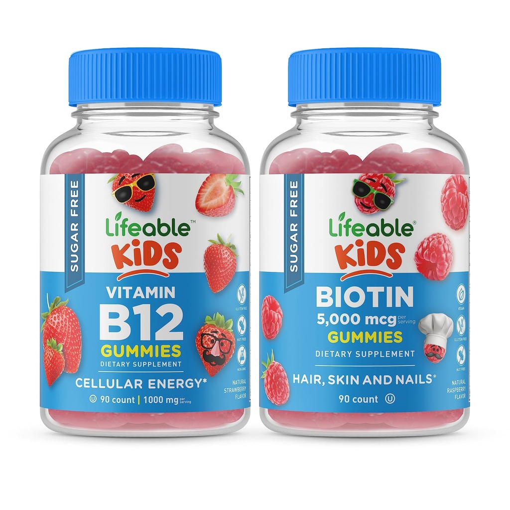 סוכר חינם ויטמין B12 ילדים + Preciotic סיבים ילדים, חניכיים Bundle - גדול Tasting, ויטמין תוסף, Gluten Free, GMO חינם, Chewable Gummy