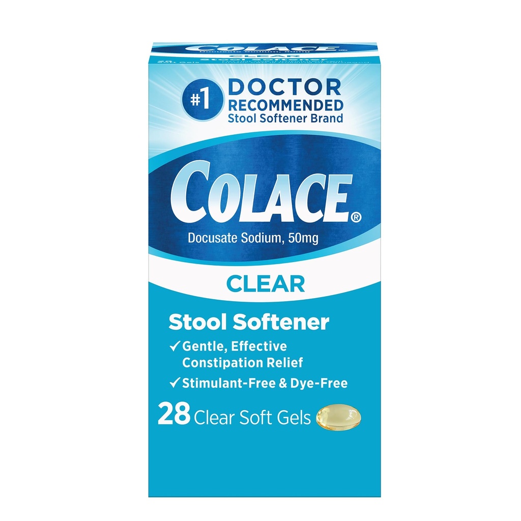 Colace Clear Stoolener Soft Gel קפסולות נוחות 50 מ"ג Docusate Sodium Doctor מומלץ 28ct